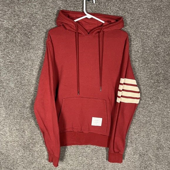 Thom Browne Hoodie Mens Small Red Pullover Fleece Sweatshirt 4 Bar Stripe Japan